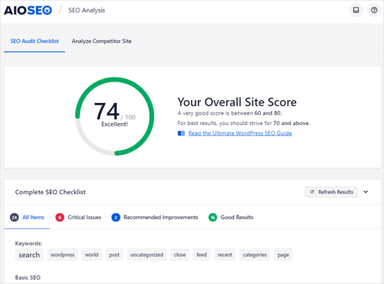 An AIOSEO site score.