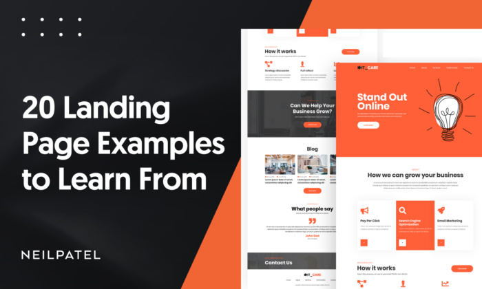A graphic that says "20 Landing Page Examples to Learn From"