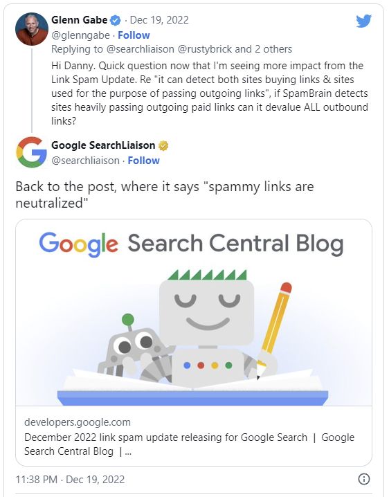 Tweet reply from Google Search Liaison.