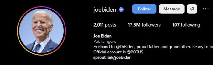 Joe Biden's Instagram page.