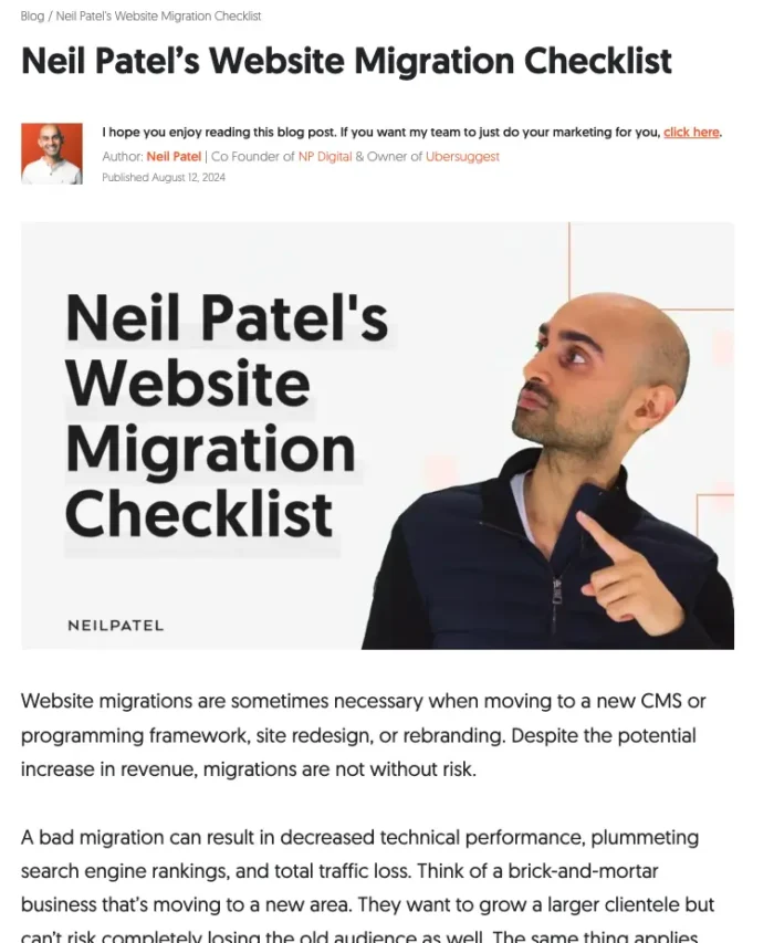 The blog version of Neil Patel's Website MIgration ASSET.