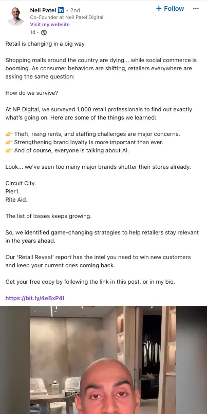 A Linkedin Post from Neil Patel.