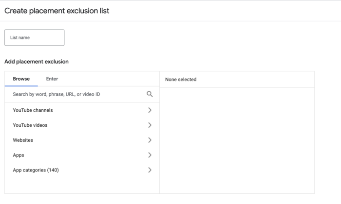 Creating a placement exclusion list.