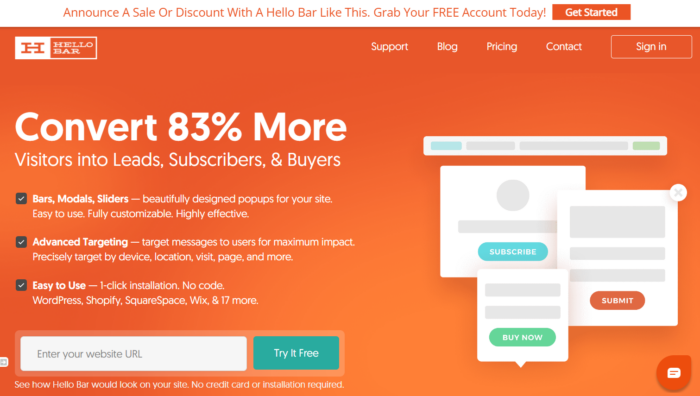 Hello bar email lead generator.