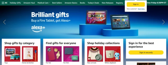 Amazon home page.