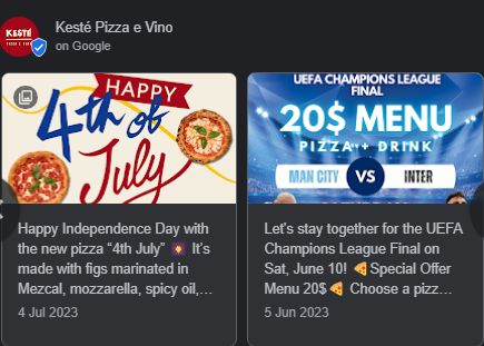 Keste Pizza eVino special offer Google My Business