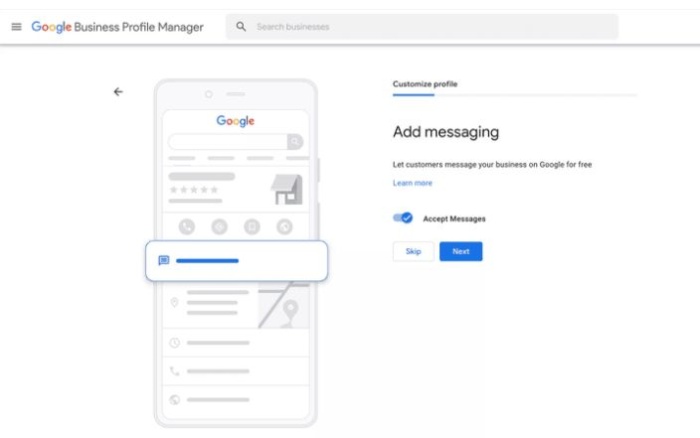 add messaging Google My Business