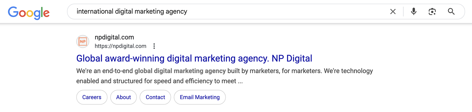 Google search results for "international digital marketing agency."