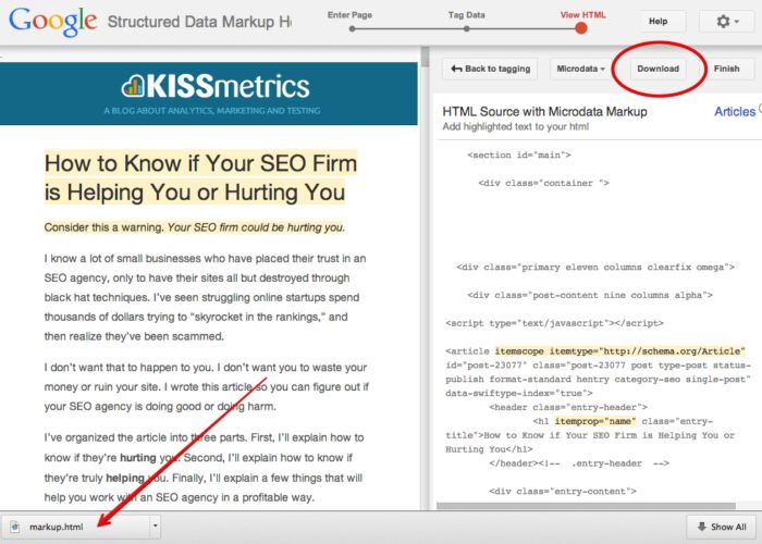 Structured data markup helper SEO tools. 