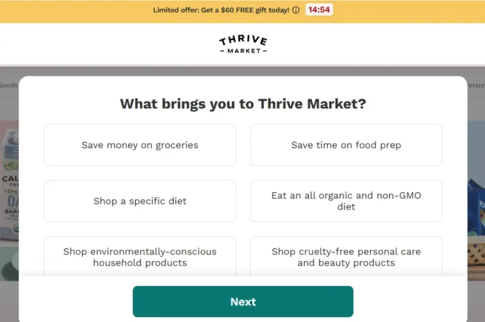 Thrive Market's homepage.