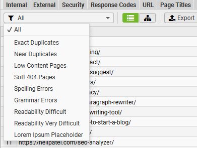 Duplicate filtering in Screaming Frog