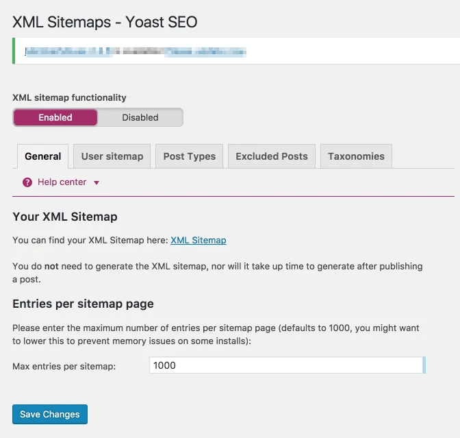 configurações sitemap
