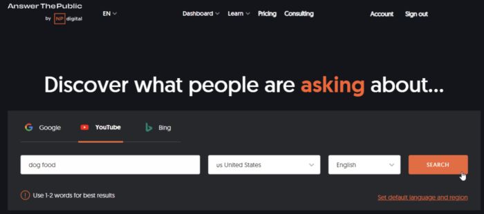 AnswerThePublic homepage