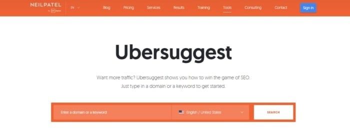 Ubersuggest home page