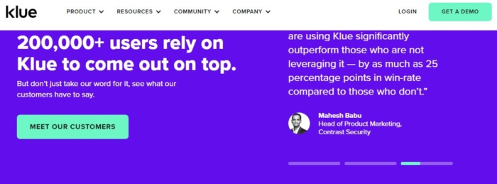 Klue testimonial screenshot FOMO marketing