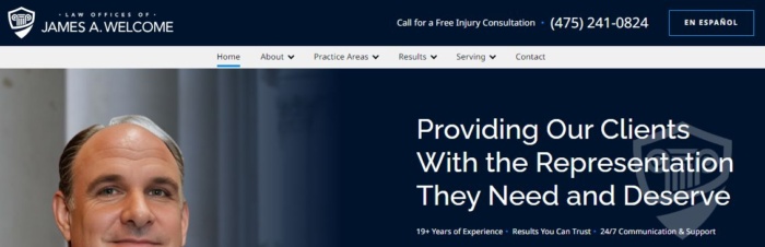 James A. Welcome  homepage screenshot link building for lawyers