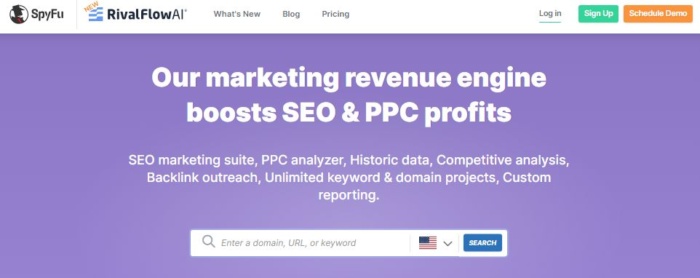 SpyFu homepage image search engine marketing