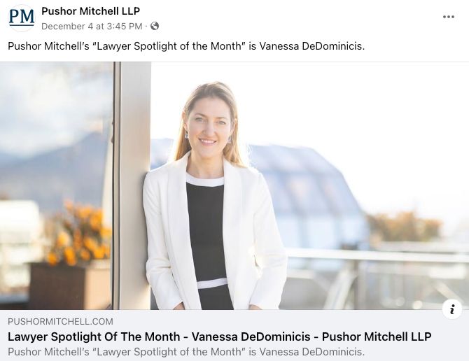 Example facebook post from law firm. 