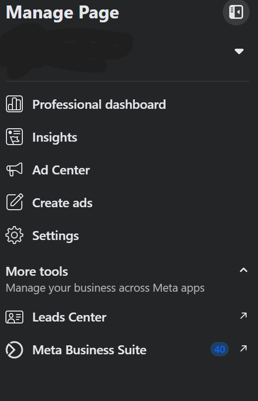 The Facebook Business Page interface.