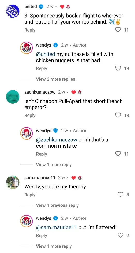 Example of Wendy's Instagram feed