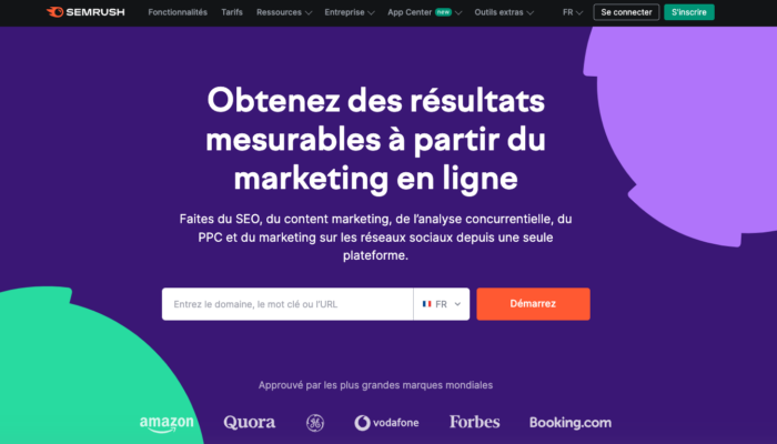 Page d'accueil de Semrush image search engine marketing