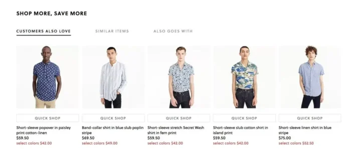 Example of thumbnails on the J.Crew website