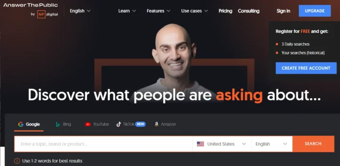 The AnswerThePublic homepage.