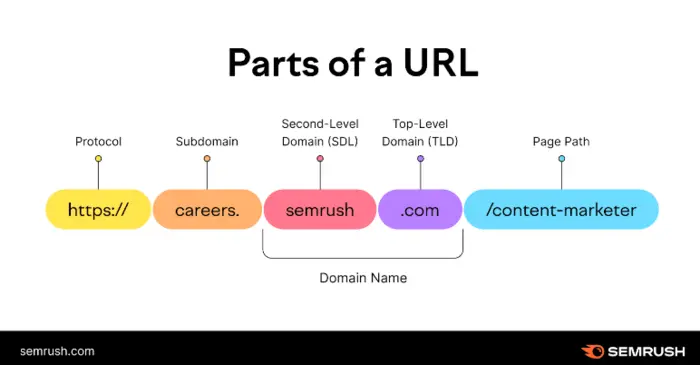 A graphic breaking down parts of a URL.