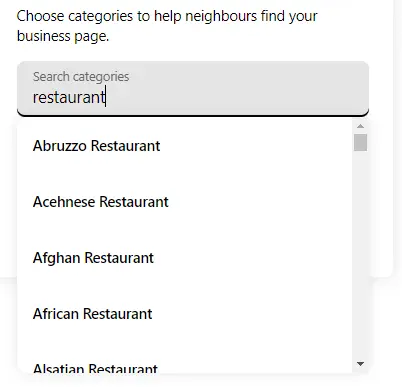 Category selector when claiming business page on LinkedIn
