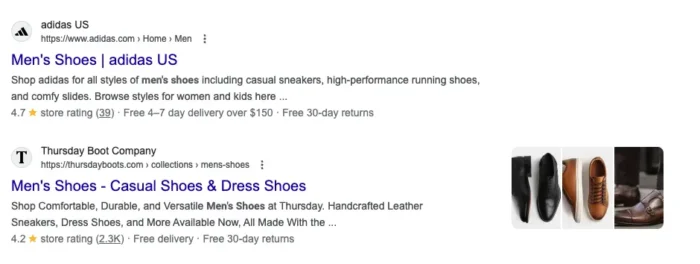 Structured data results from Google.