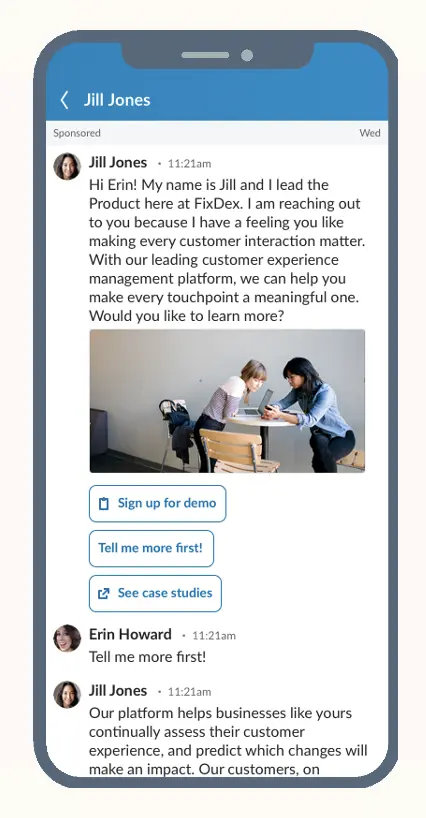 A Linkedin in-message ad.