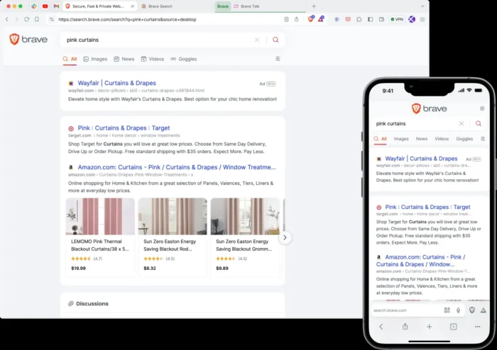 Brave Ads on desktop and mobile.
