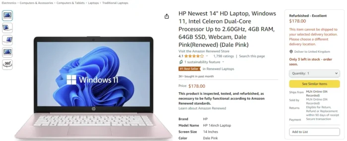 An Amazon product page.