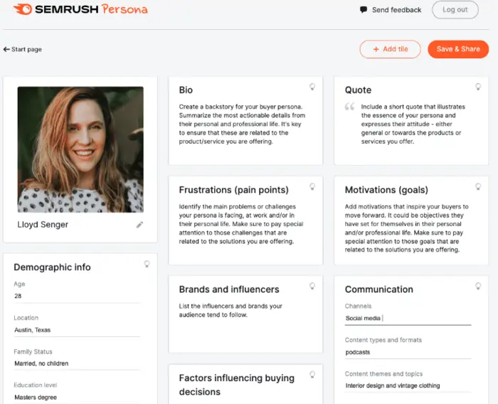 An example persona from SEMRush.