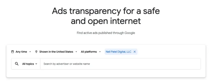 Google Ads Transparency Center interface.