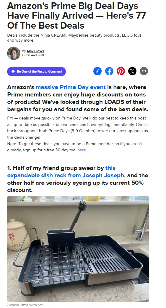 Example of an affiliate marketing blog on BuzzFeed