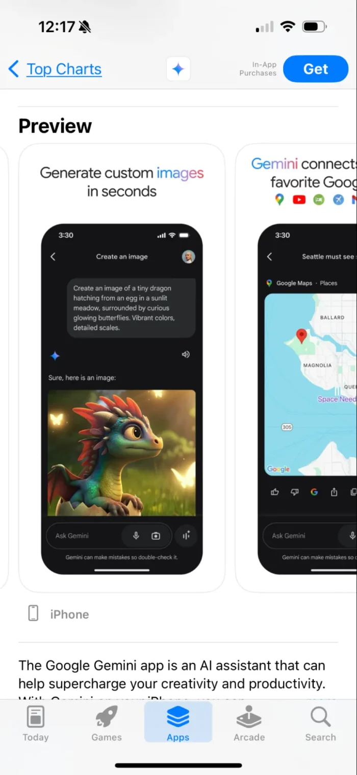 Screenshots on Google Gemini's app store listing.