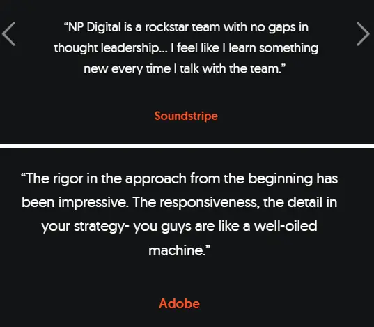 NP Digital testimonials.