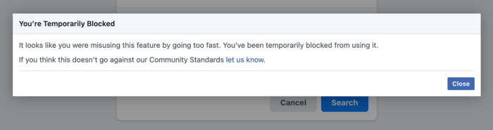 Facebook Blocked Message