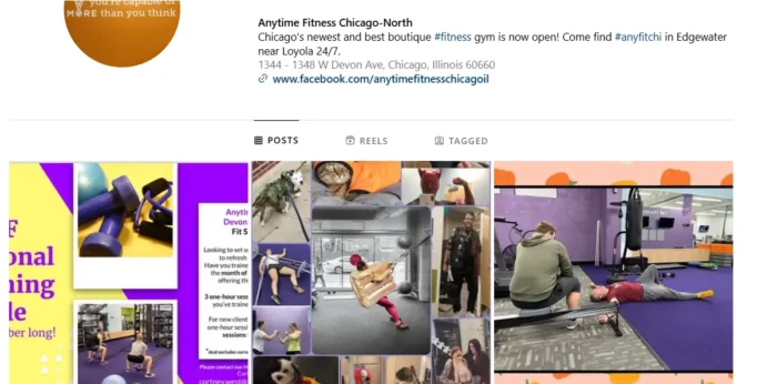 An Anytime fitness Instagram page.