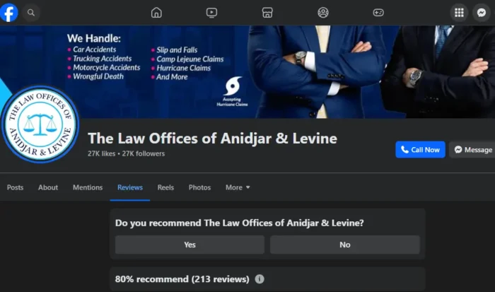 The Law Offices of Anidjar and Levine review request example SEO for law firms