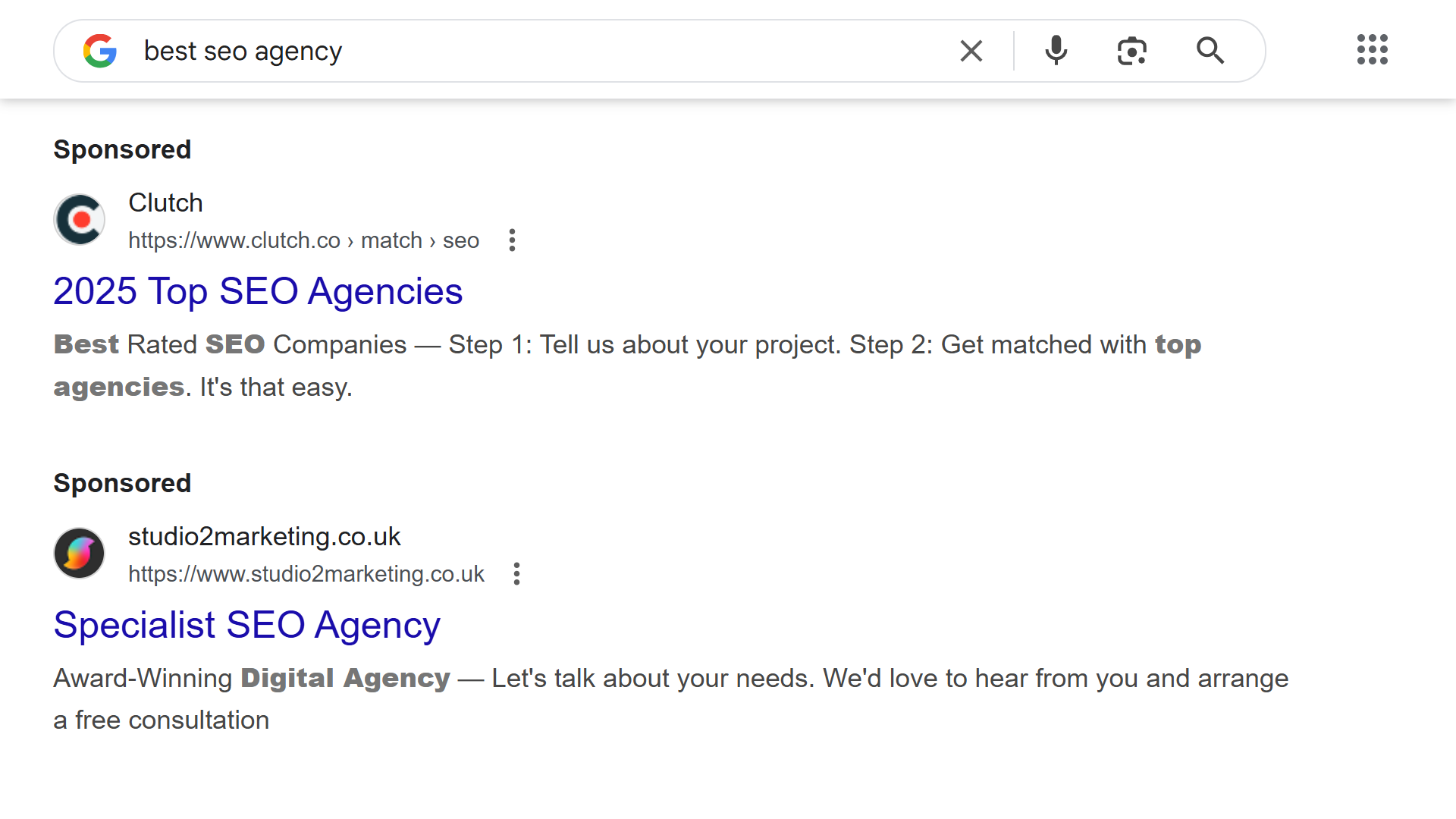 Google search results for "Best SEO Agency."