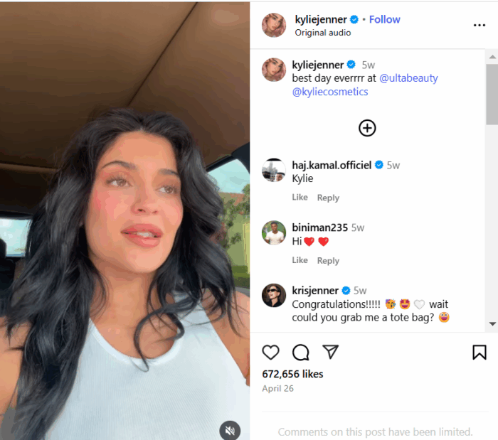 An Instagram post from Kylie Jenner.