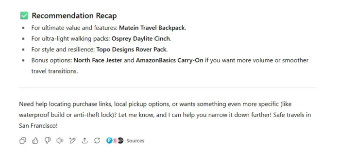 A recap of recommendations from backpacks.