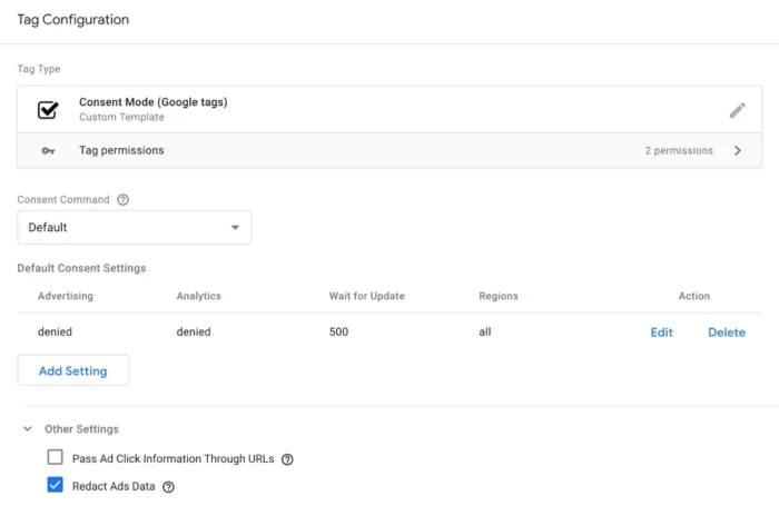 Consent Mode in Google Tag Manager.