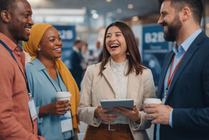 pessoas conversando sorrindo falando cobre marketing b2b