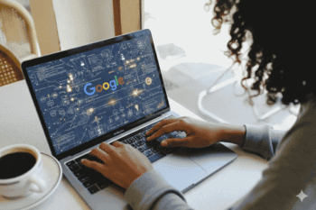 uma mulher fazendo uma pesquisa no google